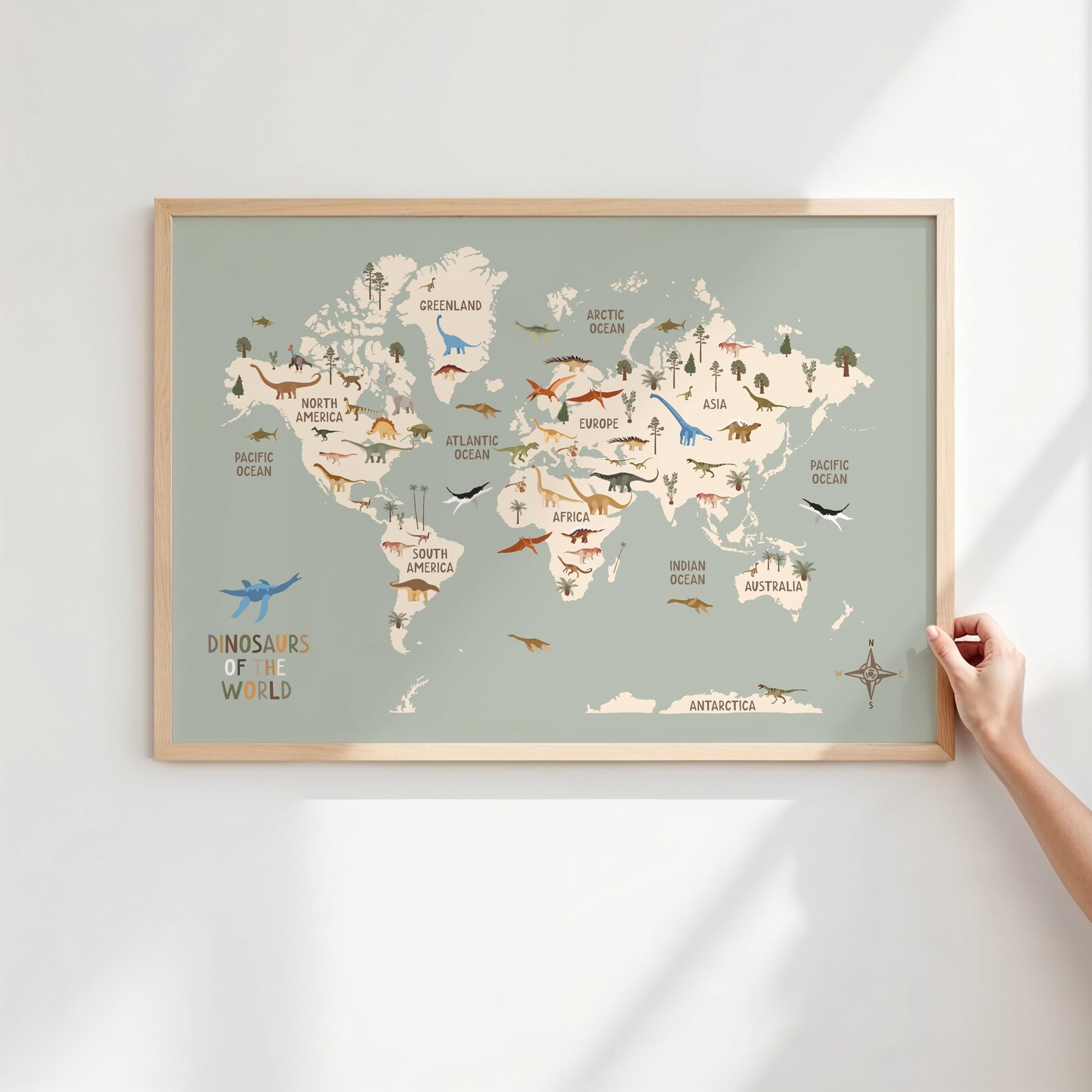Dinosaurier Weltkarte, Dinosaurier der Welt, Klassenzimmer Kunst