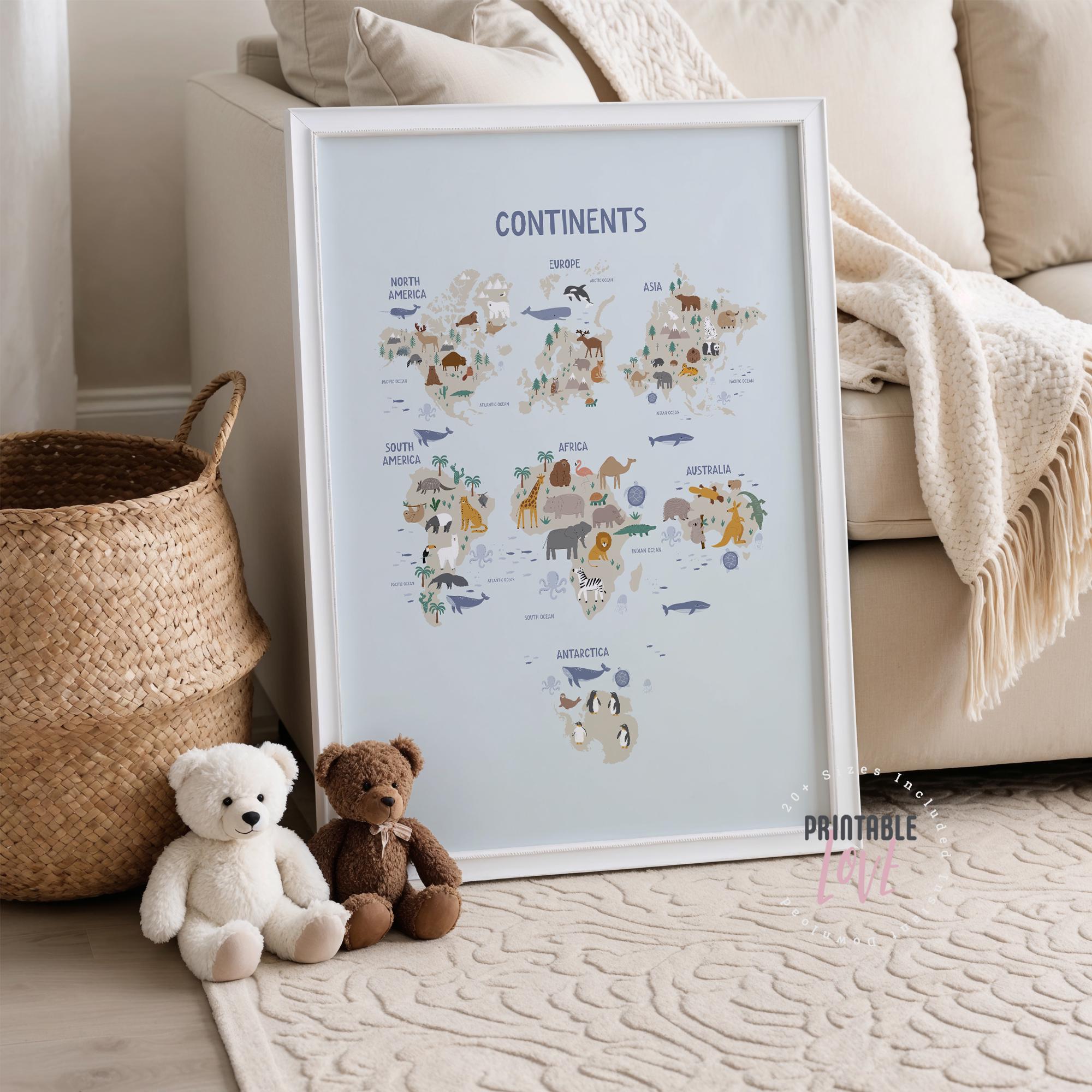 Animals World Map, Continents Kids Animal World Map Printable, UPDATED ...