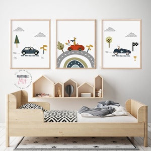 Set of 3: Transportation Printables Boys Nursery Art, Boys Room Decor, Car Art Print Set, Car Nursery Print, Car Wall Set, Car Nursery Decor