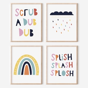 Bathroom Art Set, Kids Bathroom Printable Set, Bathroom Quotes, Modern Kids Bathroom Print