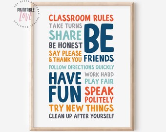 Classroom Rules Print, Classroom Decor, Learning Printables, Home School Art