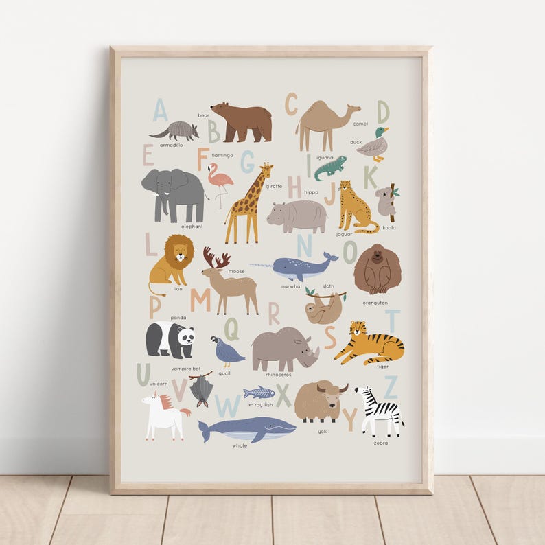 Animal Alphabet Poster, PRINTABLE Wall Art, Educational ABC Poster ...