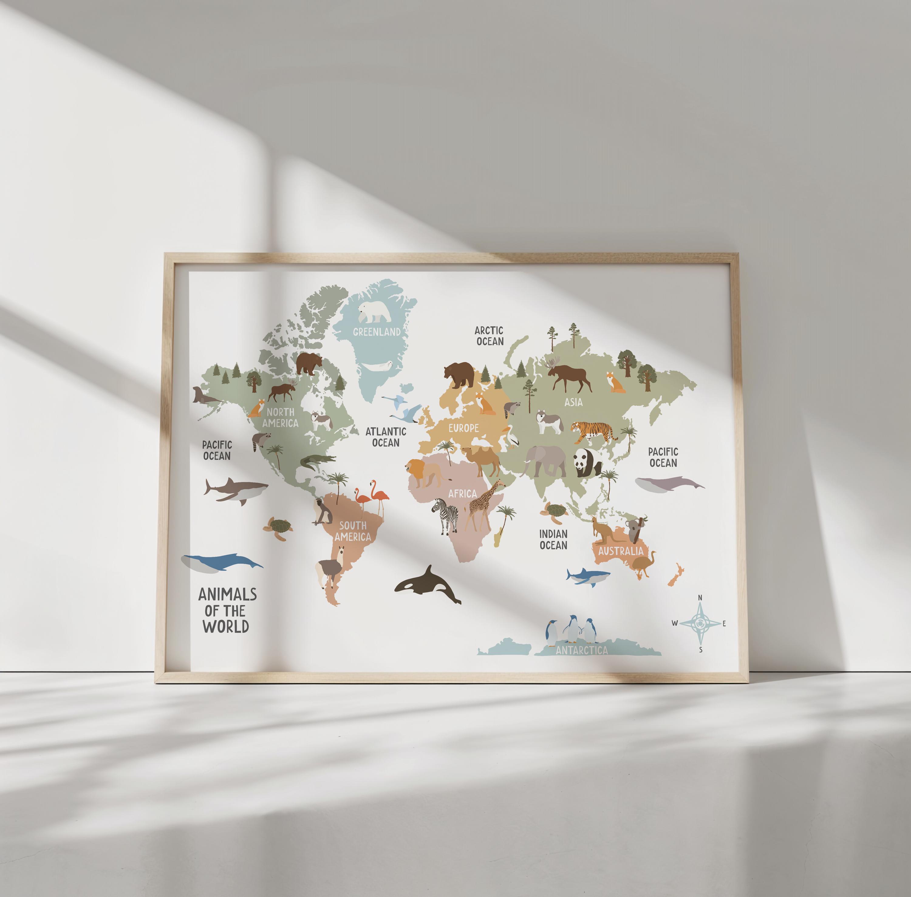 Animals World Map, Kids Animal World Map Printable, UPDATED World Map ...