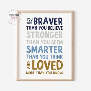 You are braver than you believe... Winnie the Pooh Quote: Nursery Decor, Inspirational Quote Kids Wall Art, A.A. Milne Inspirational Kids