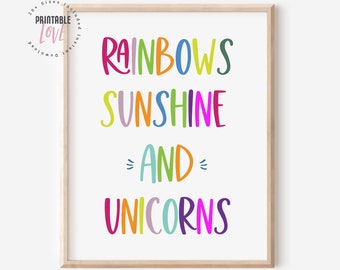 Unicorns Printable Wall Art, Girls Nursery, Rainbows Sunshine and Unicorns Print, Rainbows Sunshine and Unicorns Quote, Girls Room Decor