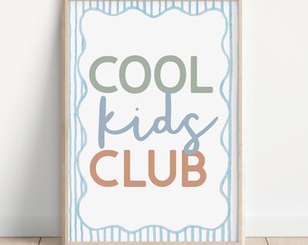 Cool Kids Club Print, Playroom Printable, Modern Nursery Decor, Siblings Room, Minimalist Neutral Kids Art, Kids Wall Art, Instant Download