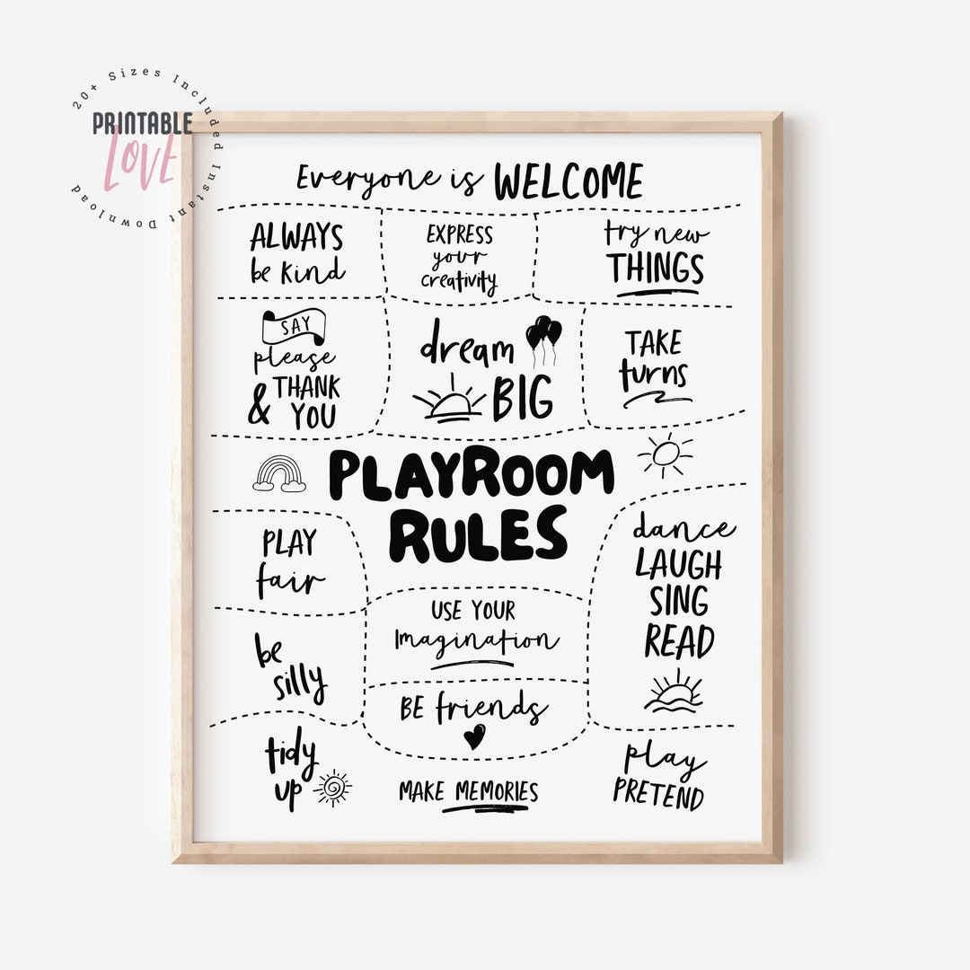 Playroom Rules Print, Neutral Printable Affirmation Wall Art, Kids ...