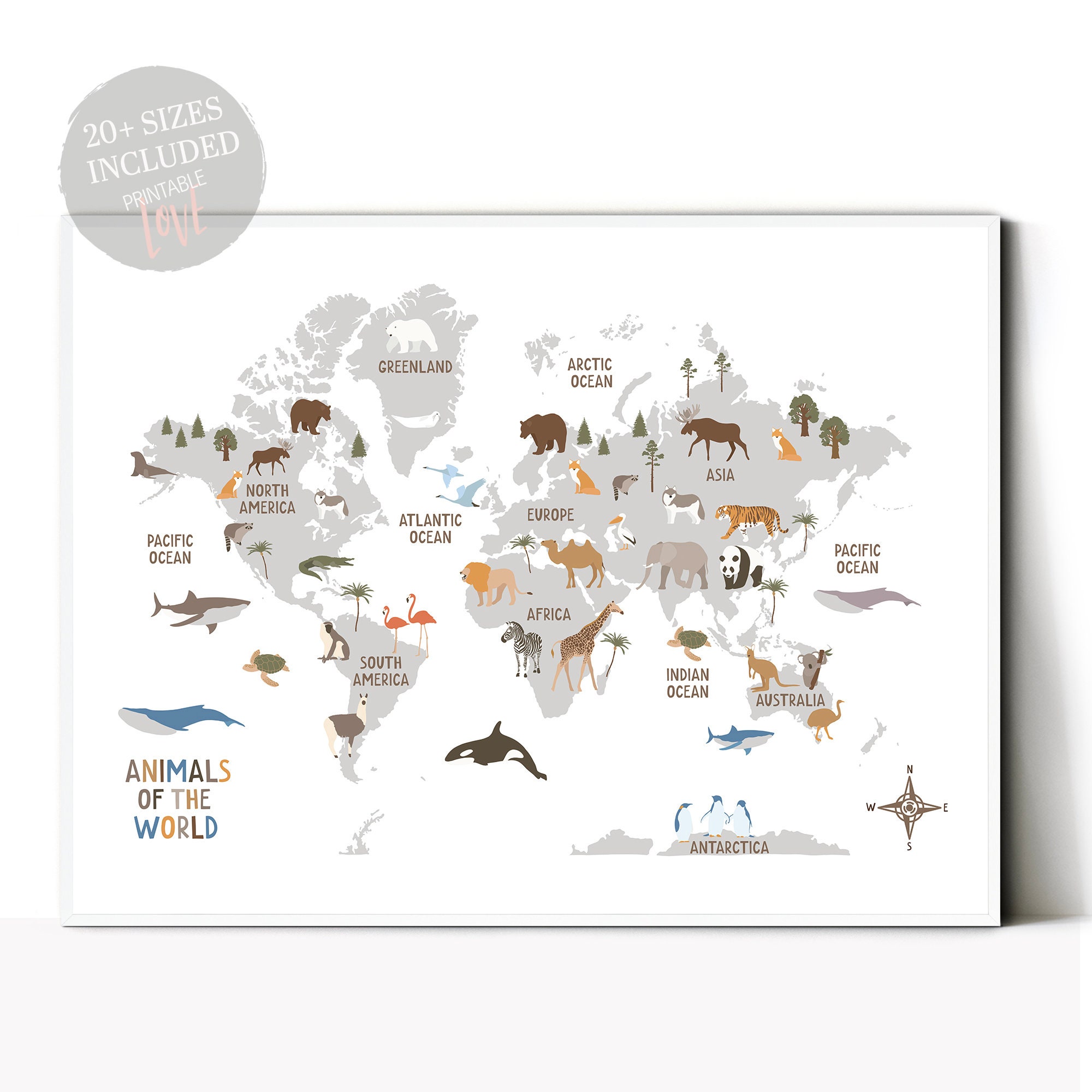 Animals World Map Kids Animal World Map Printable UPDATED - Etsy Canada