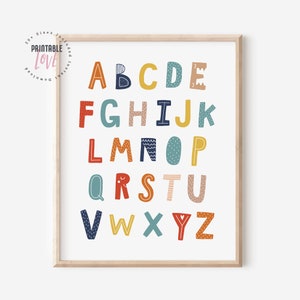 Alphabet Poster, Alphabet Print, ABC Wall Art, ABC Poster Chart, Kids Room Decor, Kids Wall Art, Nursery Wall Decor, Kids Room Print
