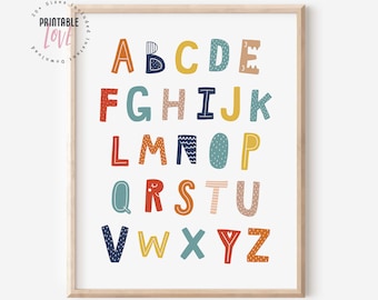 Alphabet Poster, Alphabet Print, ABC Wall Art, ABC Poster Chart, Kids Room Decor, Kids Wall Art, Nursery Wall Decor, Kids Room Print