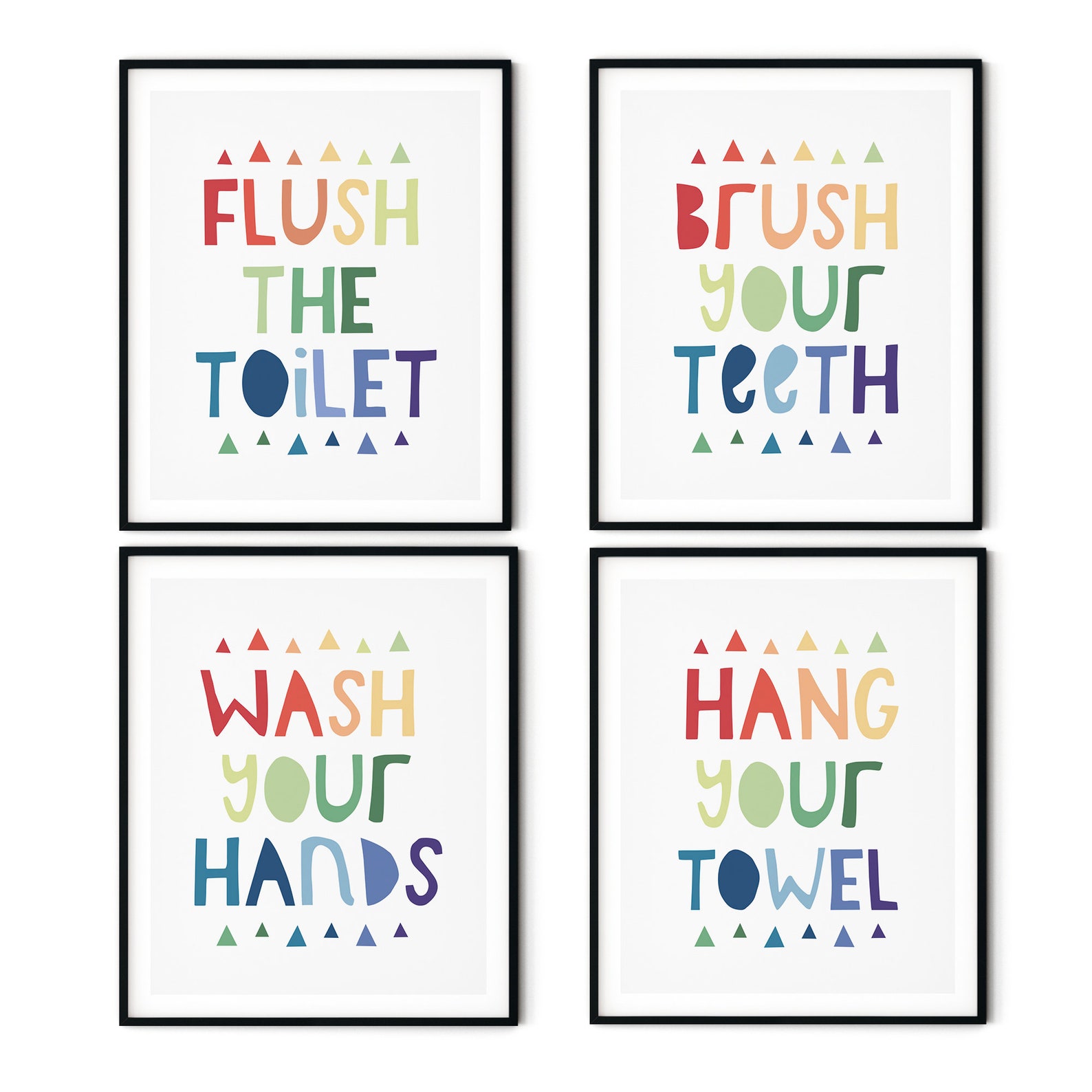 Kids Bathroom Art Set Rainbow Bathroom Decor Flush the Etsy