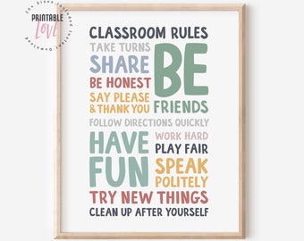 Classroom Rules Print, Classroom Decor, Learning Printables, Home School Art