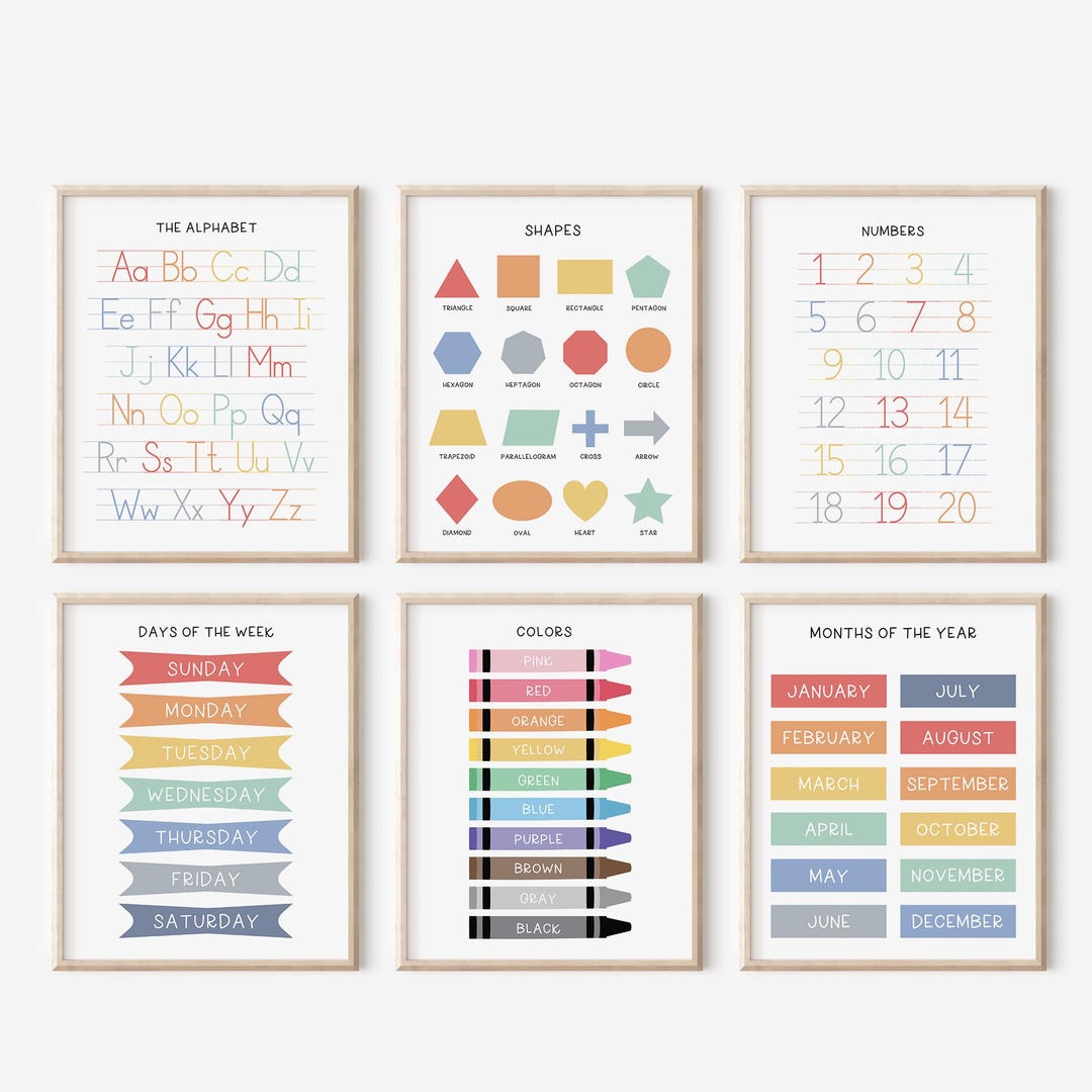 Set of 6 Educational Wall Art, Alphabet Poster, Classroom Posters ...