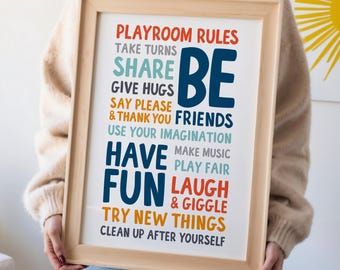 Spielzimmer Regeln, Spielzimmer Regeln, sofortiger Download, Regenbogen Spielzimmer Wandkunst, Spielzimmer Regeln, Spielzimmer Dekor, druckbare Kunst