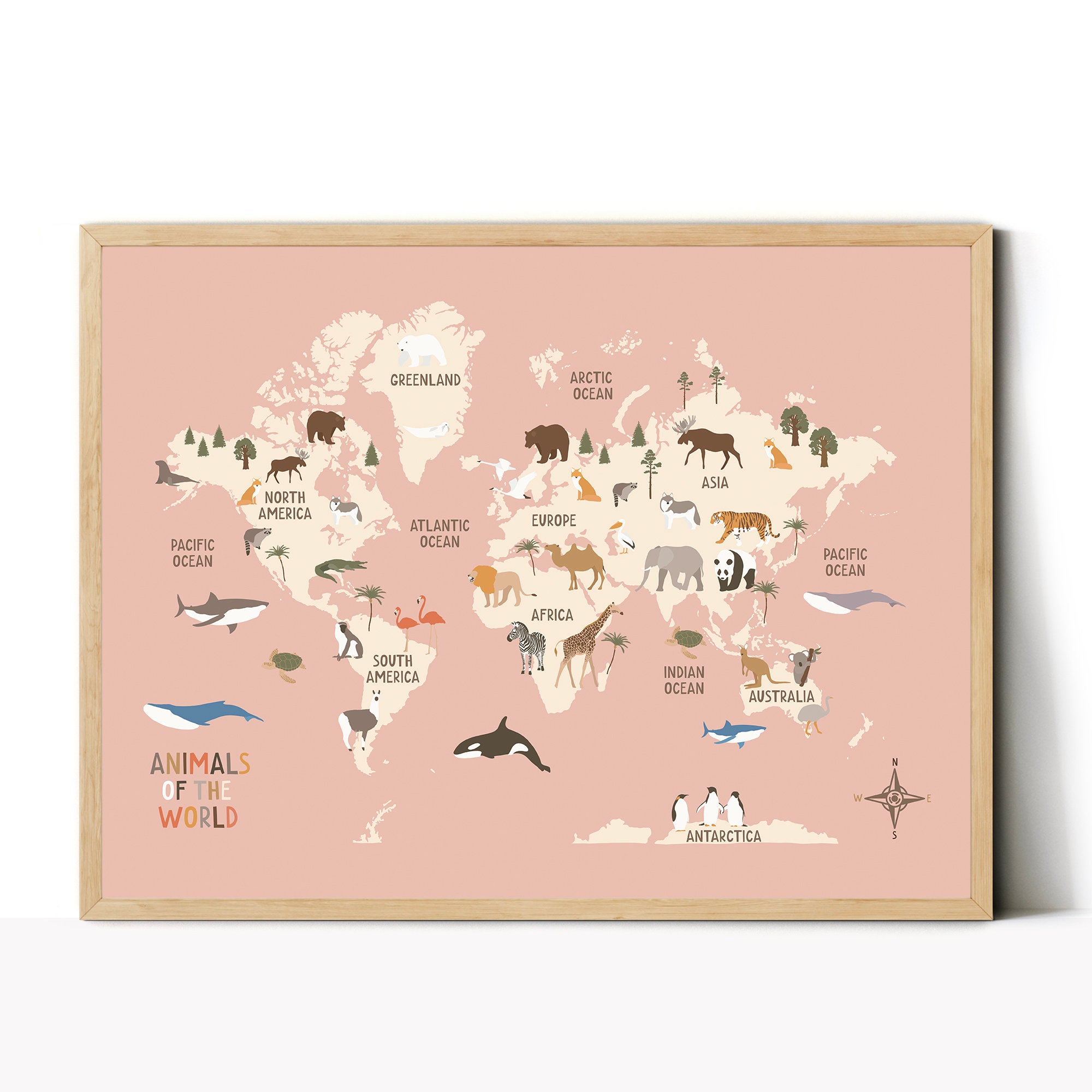 Animals World Map Kids Animal World Map Printable UPDATED - Etsy Australia