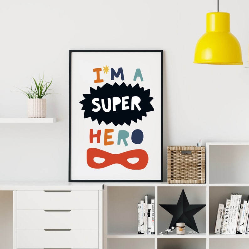 Soy un superhéroe, soy una impresión de superhéroe, superhéroe imprimible, decoración de superhéroes, arte de guardería de superhéroes, impresión de habitación para niños imagen 3