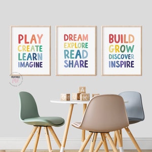 Set of 3 Kids Playroom Printable Art, Playroom Rules, Children's Classroom Decor, Virtual Homeschool Art