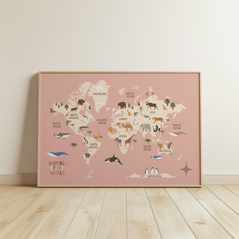 Animals World Map, Kids Animal World Map Printable, UPDATED World Map ...