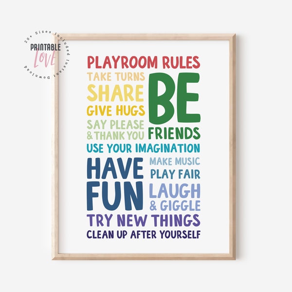 Playroom Rules Printable, Playroom Rules Instant Download, Rainbow Playroom Wall Art, Playroom Rules, Playroom Decor, Printable Art