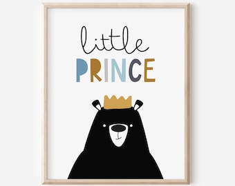 Little Prince Bear PRINTABLE Art, Boys Nursery Decor, Kids Room Wall Art, Instant Download