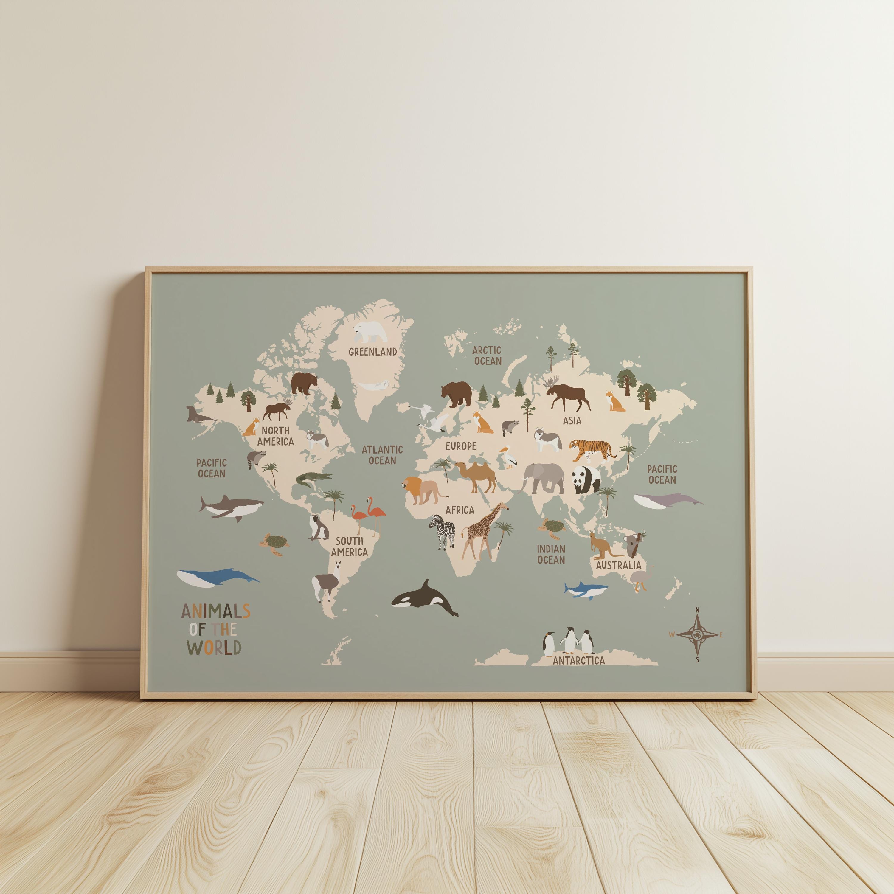 Animals World Map, Kids Animal World Map Printable, UPDATED World Map ...