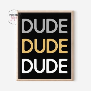 Set of 3 Gallery Prints Bro Dude Bruh, Boys Room Wall Decor, Yellow ...