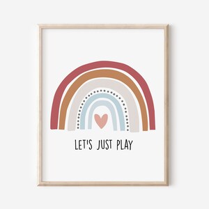 Let's Just Play Arcoíris Imprimible, Arte Imprimible para Guardería, Arte de Pared Arcoíris, Decoración de Guardería para Niñas, Habitación Arcoíris para Niñas