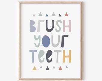 Brush Your Teeth, Kids Bathroom Printable, Brush Your Teeth Print, Kids Bathroom Art, Bathroom Wall Decor, Bathroom Rules