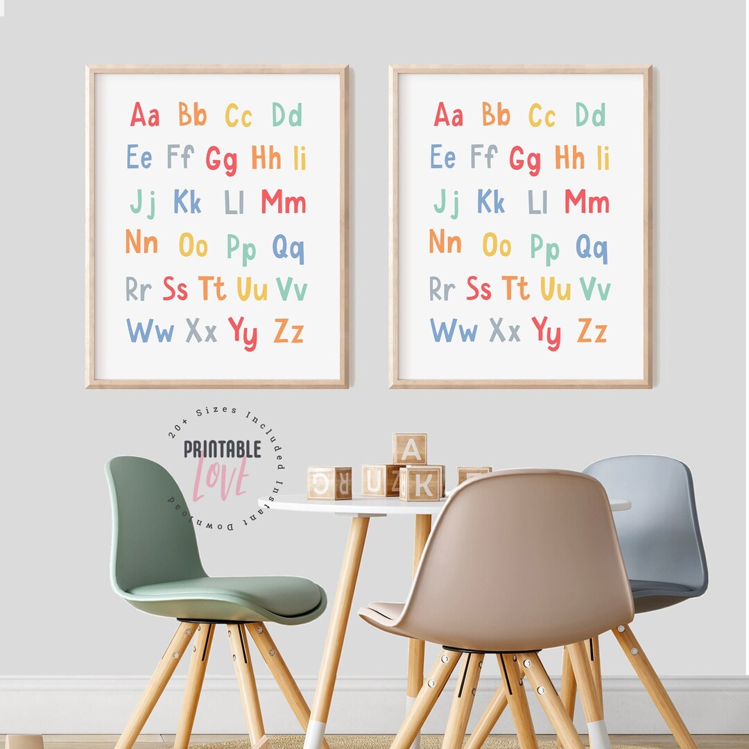 2er-Set: Alphabet Poster, Zahlenposter 1-20, Spielzimmer-Wanddekoration