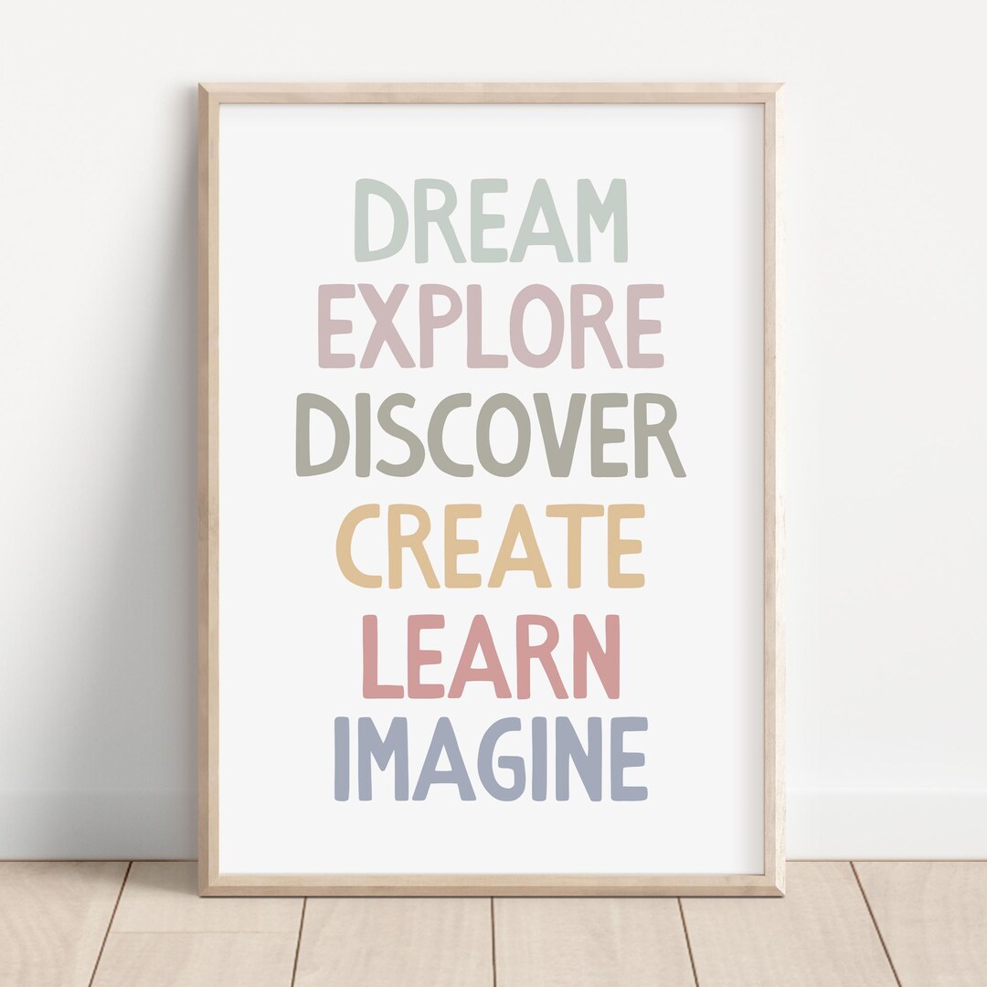 Playroom Decor, Dream Explore Discover Create Learn Imagine Print, Boho ...