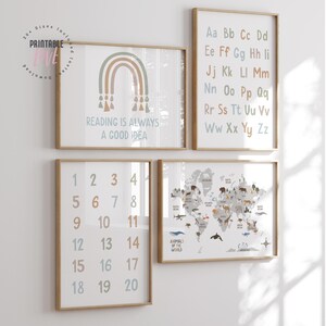 4er Set Klassenzimmer Poster Lernposter Vorschule Klassenzimmer Lernposter Kleinkind Lernposter Wortkarte grau, Let's Print DIGITALER DOWNLOAD