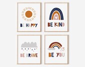 Set of 4: Be Happy, Be Kind, Be Brave, Be You, Kids Affirmation Printable Art, Instant Download, Kids Art Set Gallery Wall