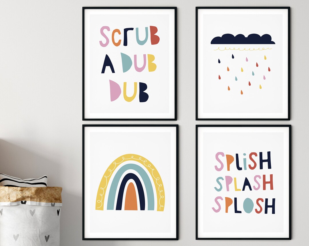 Bathroom Art Set Kids Bathroom Printable Set Bathroom - Etsy