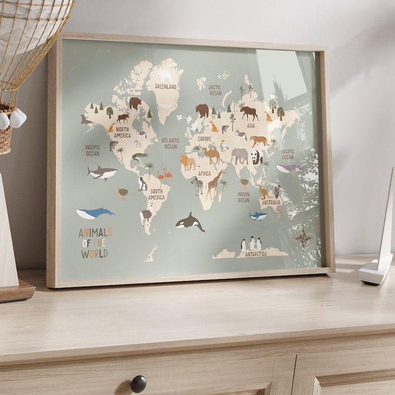 Animals World Map, Kids Animal World Map Printable, UPDATED World Map ...