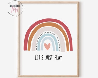 Let's Just Play Rainbow Printable, Printable Nursery Art, Rainbow Wall Art, Girls Nursery Decor, Rainbow Girls Room