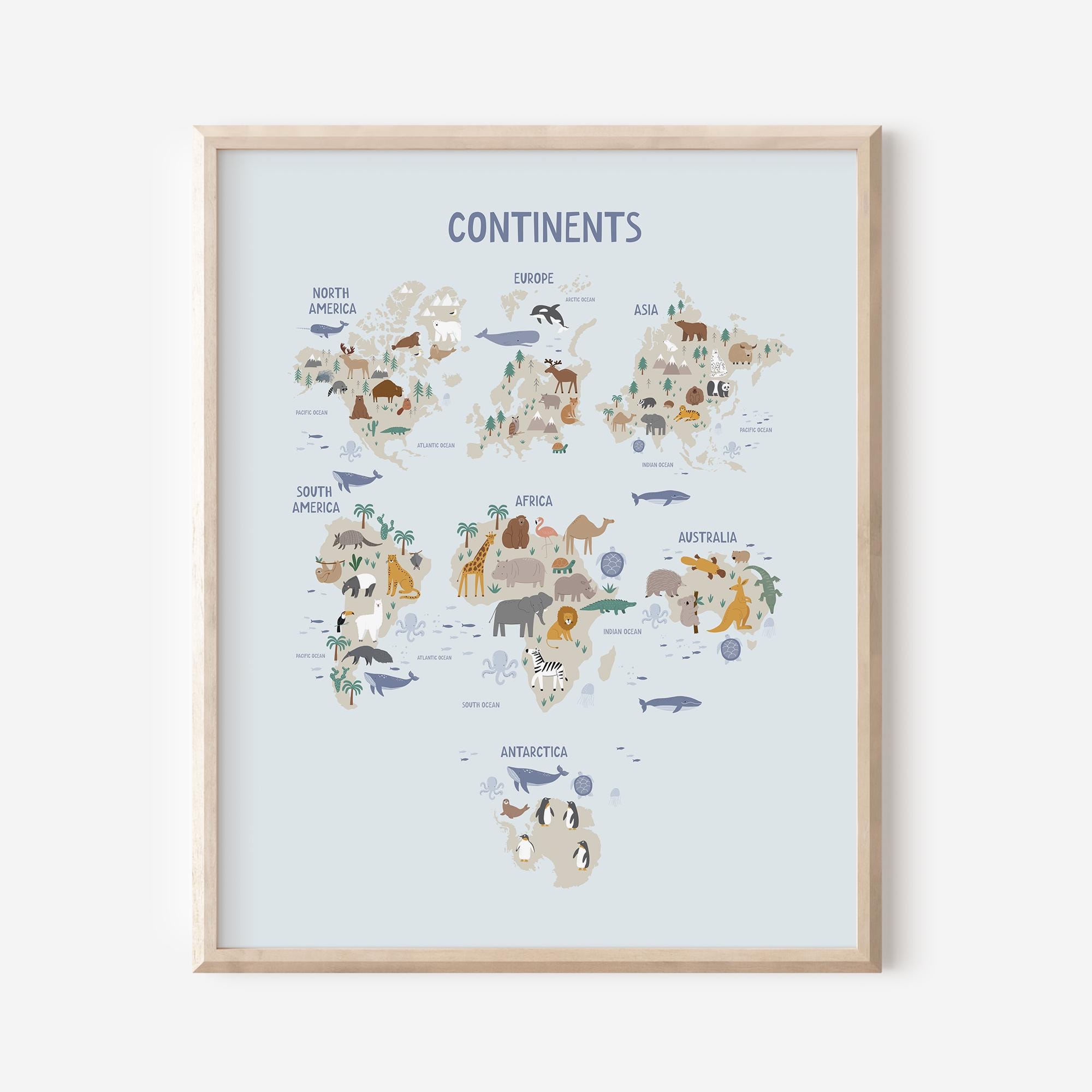Animals World Map, Continents Kids Animal World Map Printable, UPDATED ...