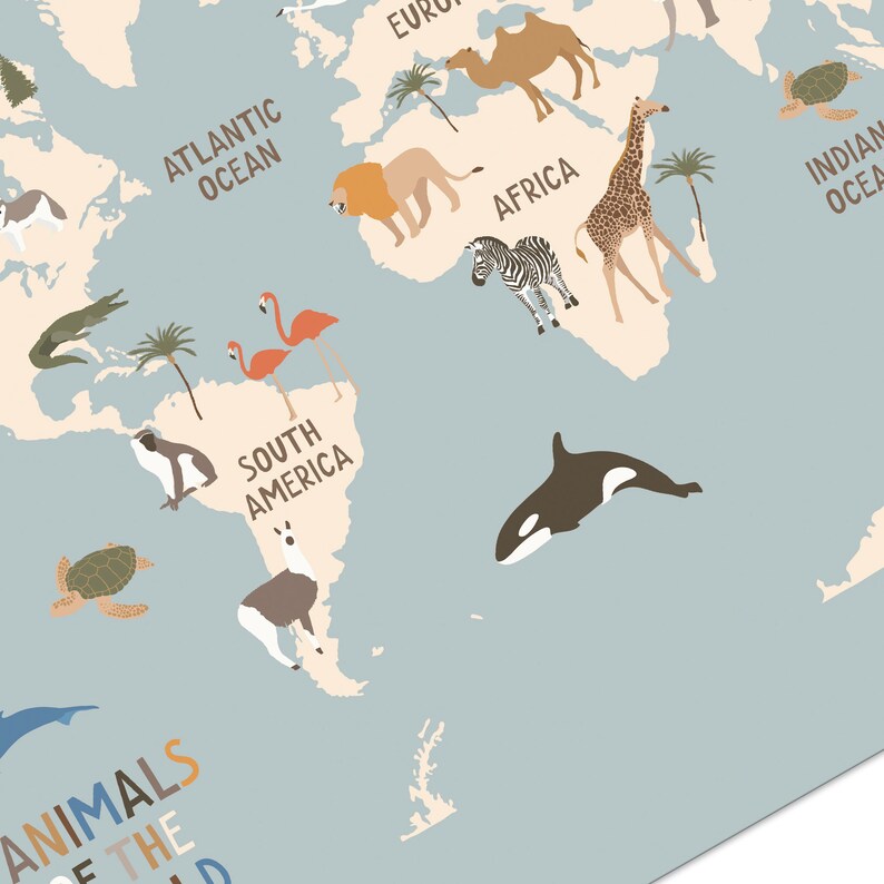 Animals World Map Kids Animal World Map Printable UPDATED Etsy Australia