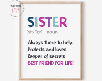 Sister Definition Sign, Kids Room Definition Wall Art, Sisters Quote Art