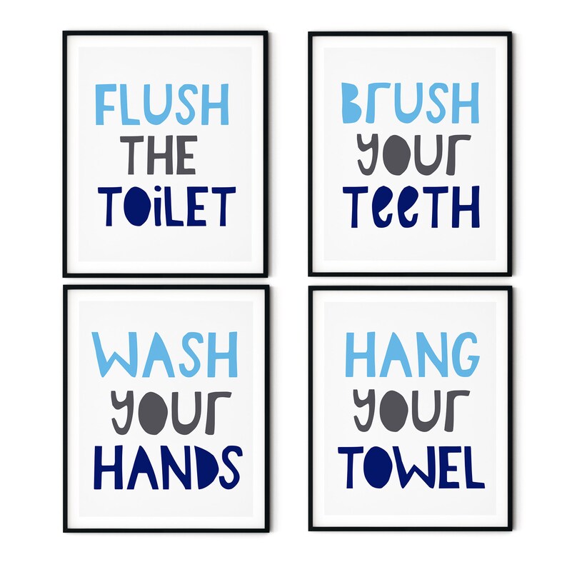Bathroom Rules Print Printable Bathroom Art Set Kids Etsy