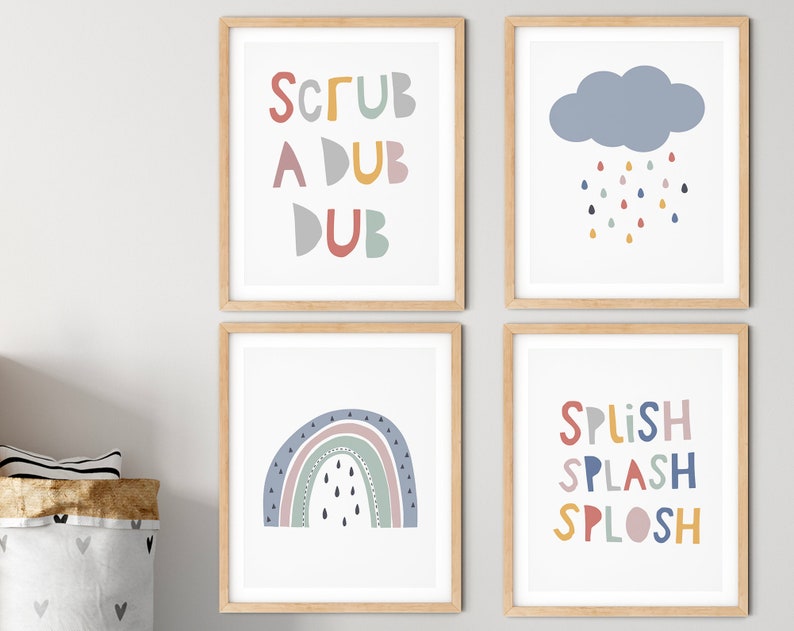 Bathroom Art Set Kids Bathroom Sets Bathroom Quotes Modern | Etsy