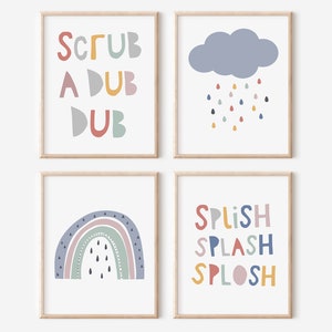 Bathroom Art Set, Kids Bathroom Sets, Bathroom Quotes, Modern Kids Bathroom Prints