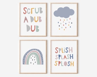Bathroom Art Set, Kids Bathroom Sets, Bathroom Quotes, Modern Kids Bathroom Prints