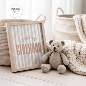Long Live Girlhood Stripe Wall Art Print, Nursery Wall Art, Kids Room Print, Girls Nursery, Girls Room Decor, Striped Grey Girls Room