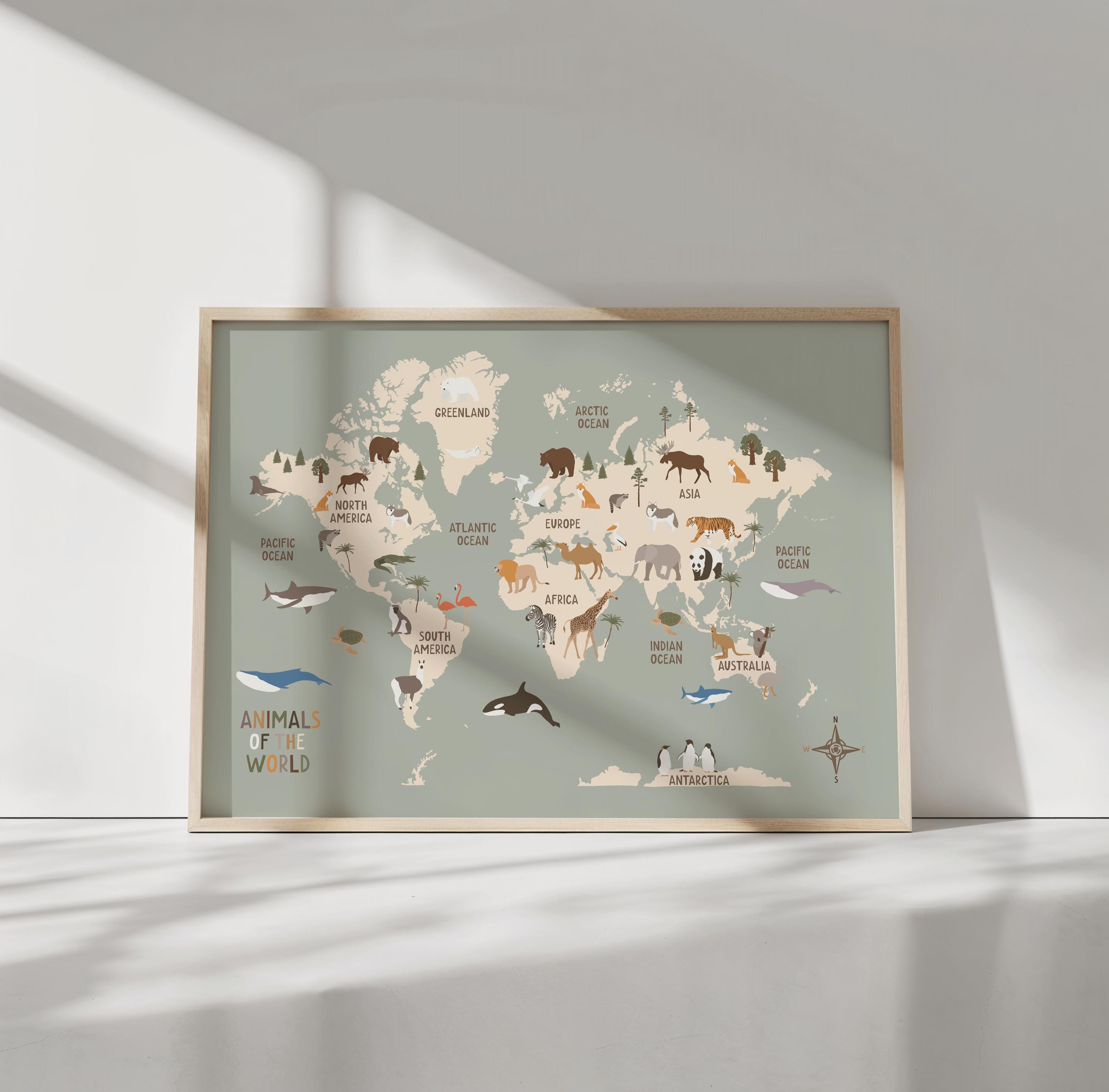 Animals World Map, Kids Animal World Map Printable, UPDATED World Map ...