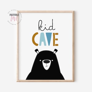 Kid Cave Bear PRINTABLE Wall Art, Gender Neutral Nursery Decor, Children&#39;s Room Decor