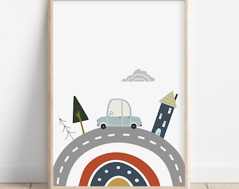 Nursery Car Print, Boys Nursery Transportation Printable, Roys Room Decor, Car Print for Boys Room, Cute Car Art Print