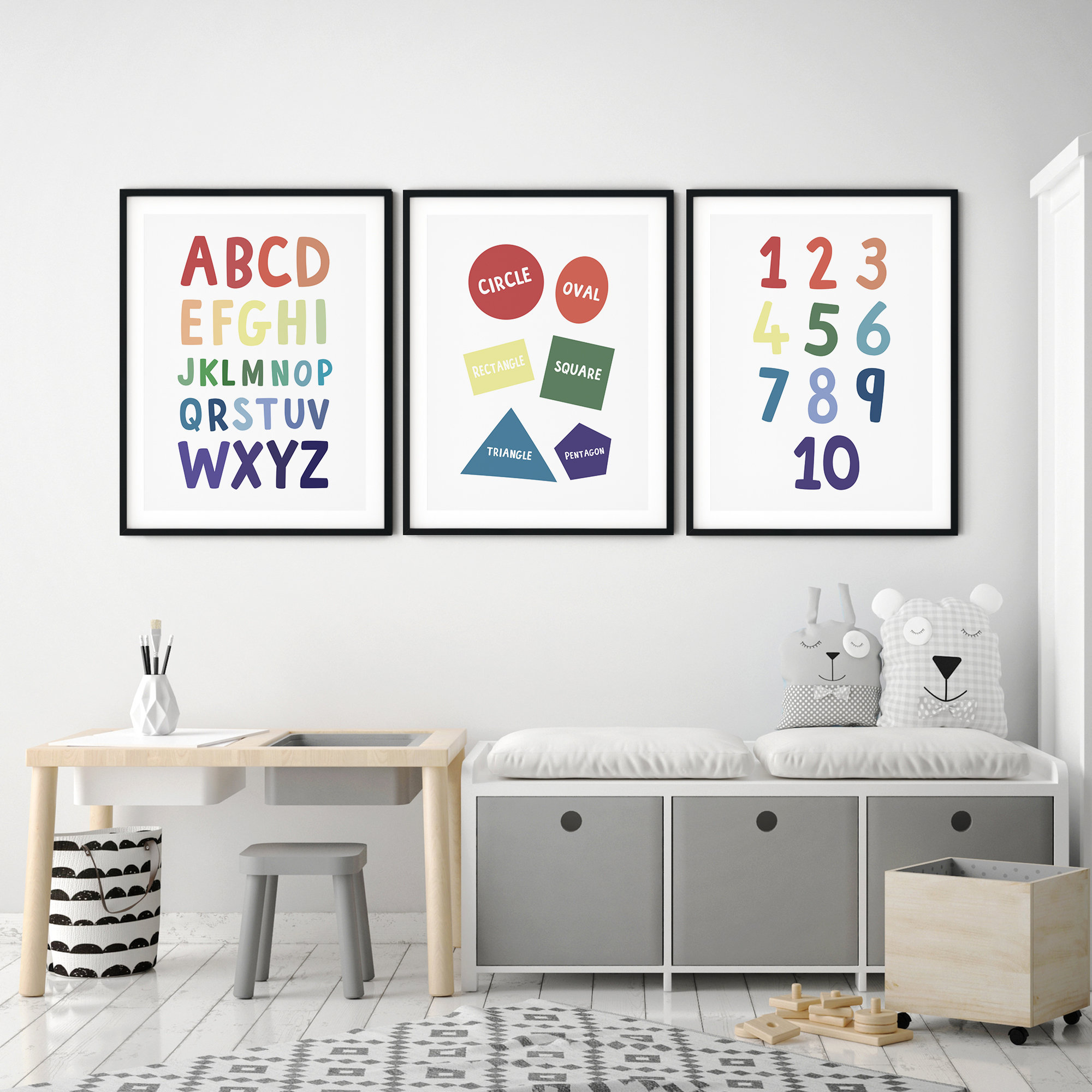 Set of 3 Educational Prints, ABC Alphabet Shapes 123 Numbers Printable ...