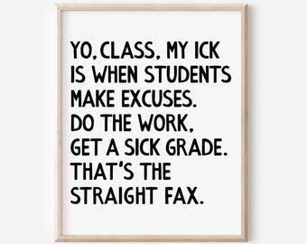 Middle High School Classroom Wall Art, English Math Science Poster, Funny Teacher Classroom Get Good Grades Student Sign DIGITAL DOWNLOAD