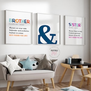 Set of 3: Brother & Sister Definition Print, Siblings Definition Printable Wall Art, Brothers and Sisters Decor