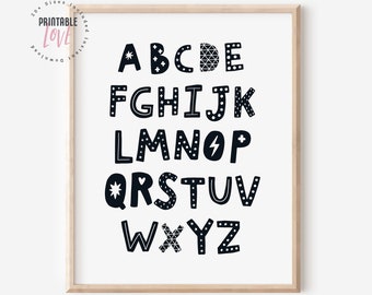 Alphabet Poster, Alphabet Print, ABC Wall Art, ABC Poster Chart, Kids Room Decor, Kids Wall Art, Nursery Wall Decor, Kids Room Print